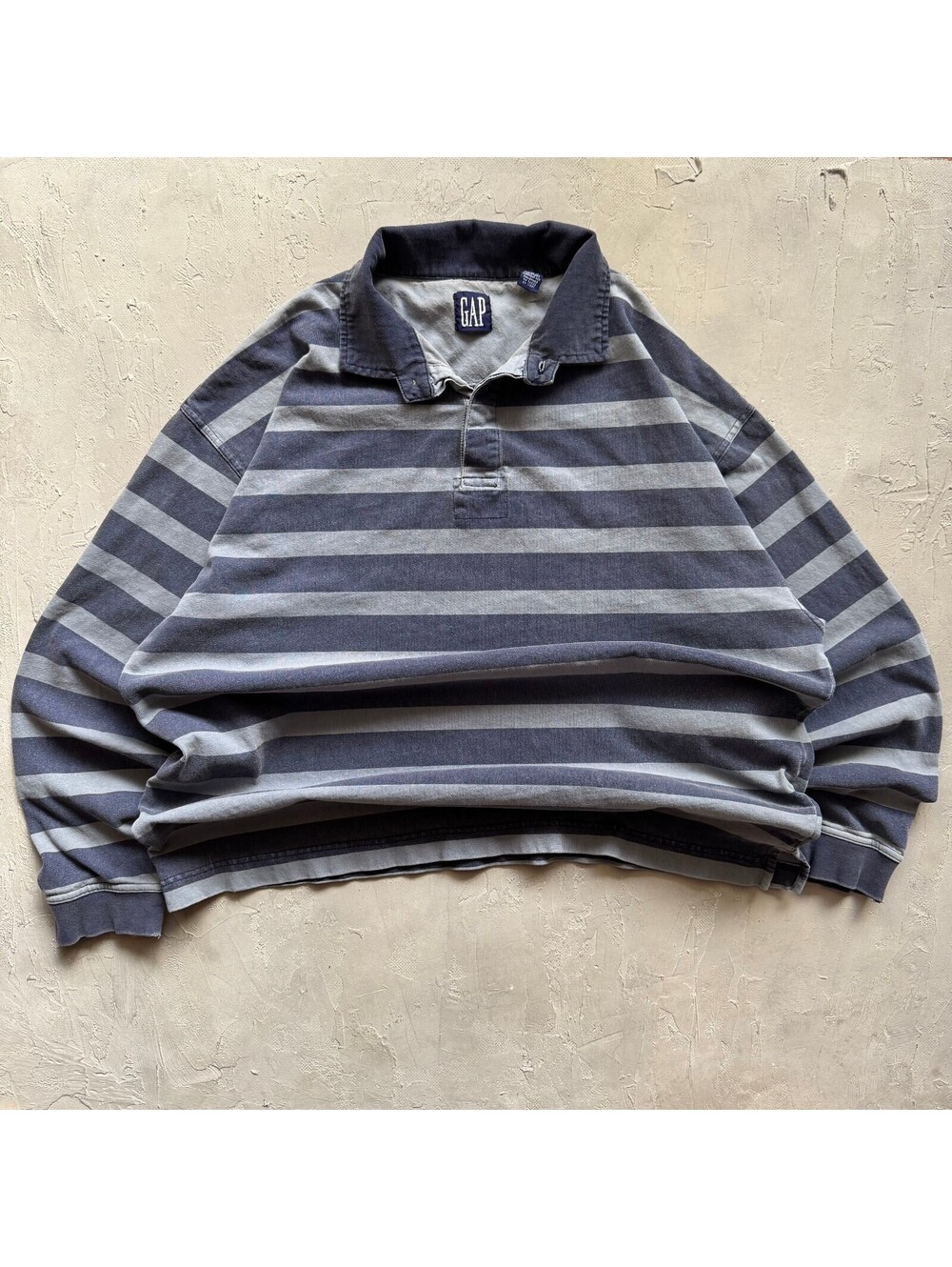 Vintage 1990s GAP Blue Gray Striped Polo Rugby Shirt M